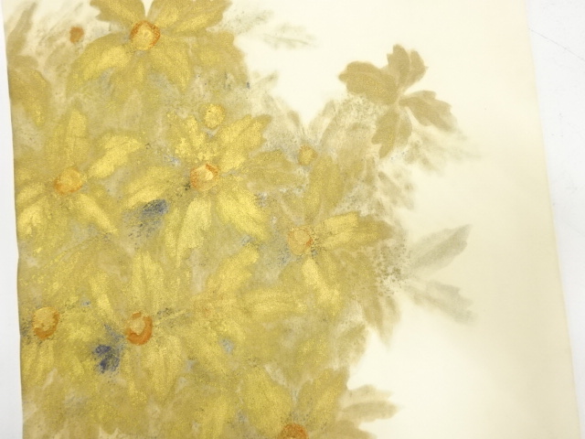 アンティーク　塩瀬　金彩　草花模様名古屋帯